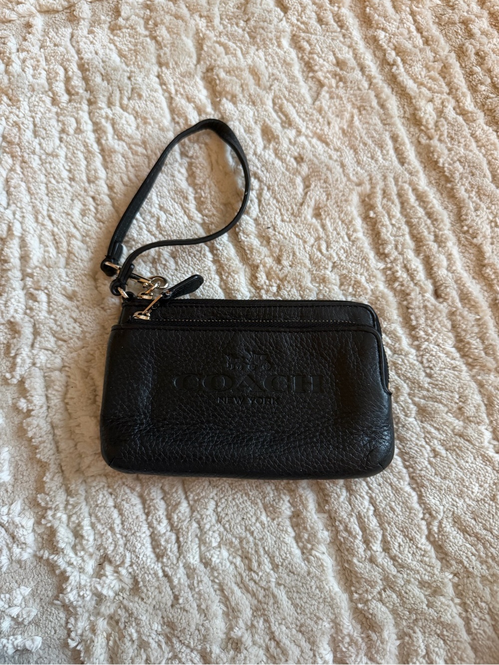 Coach Black Pebbled Leather Wristlet Pouch
